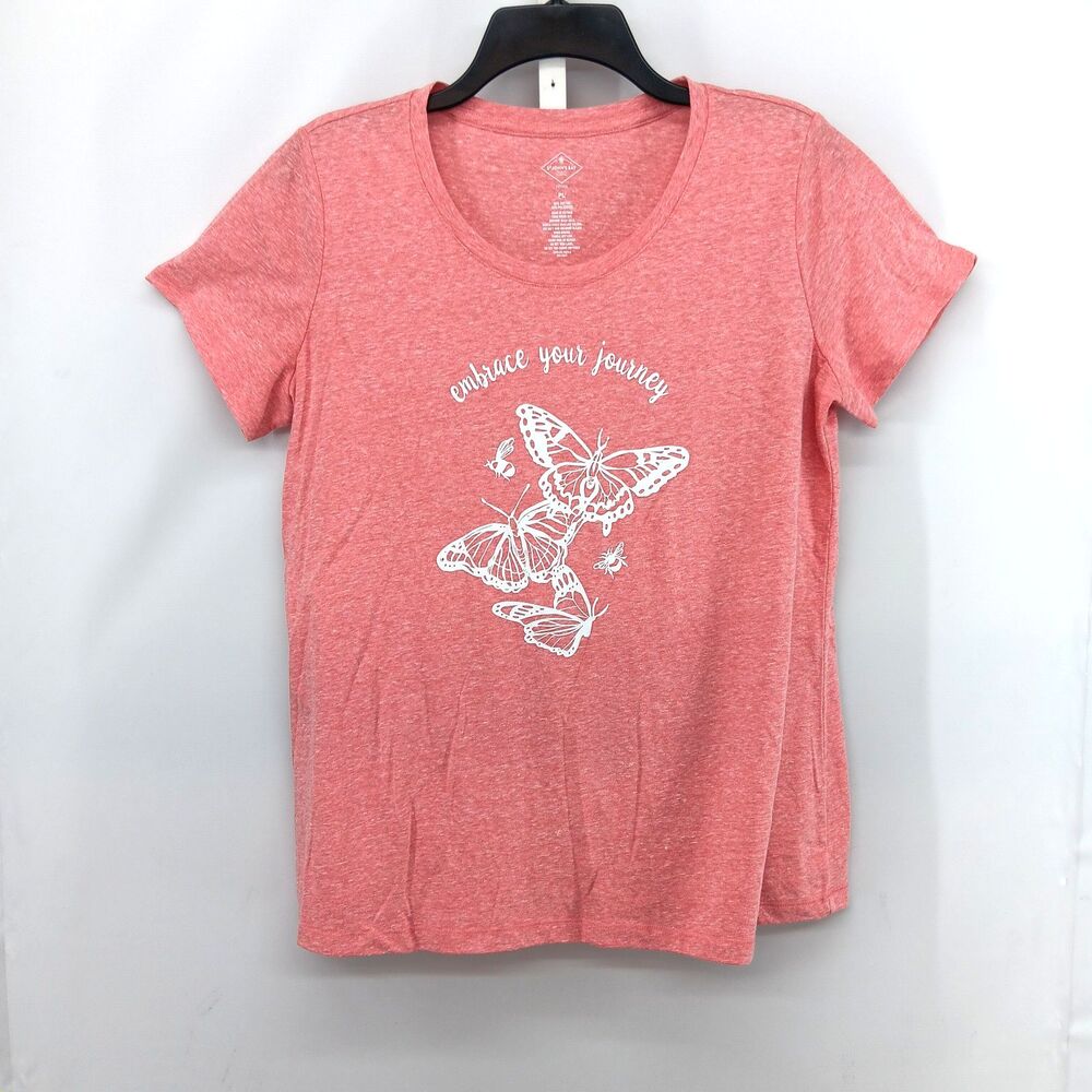 St Johns Bay Shirt Womens Petite Large Embrace Your Journey Butterfly Graphic T